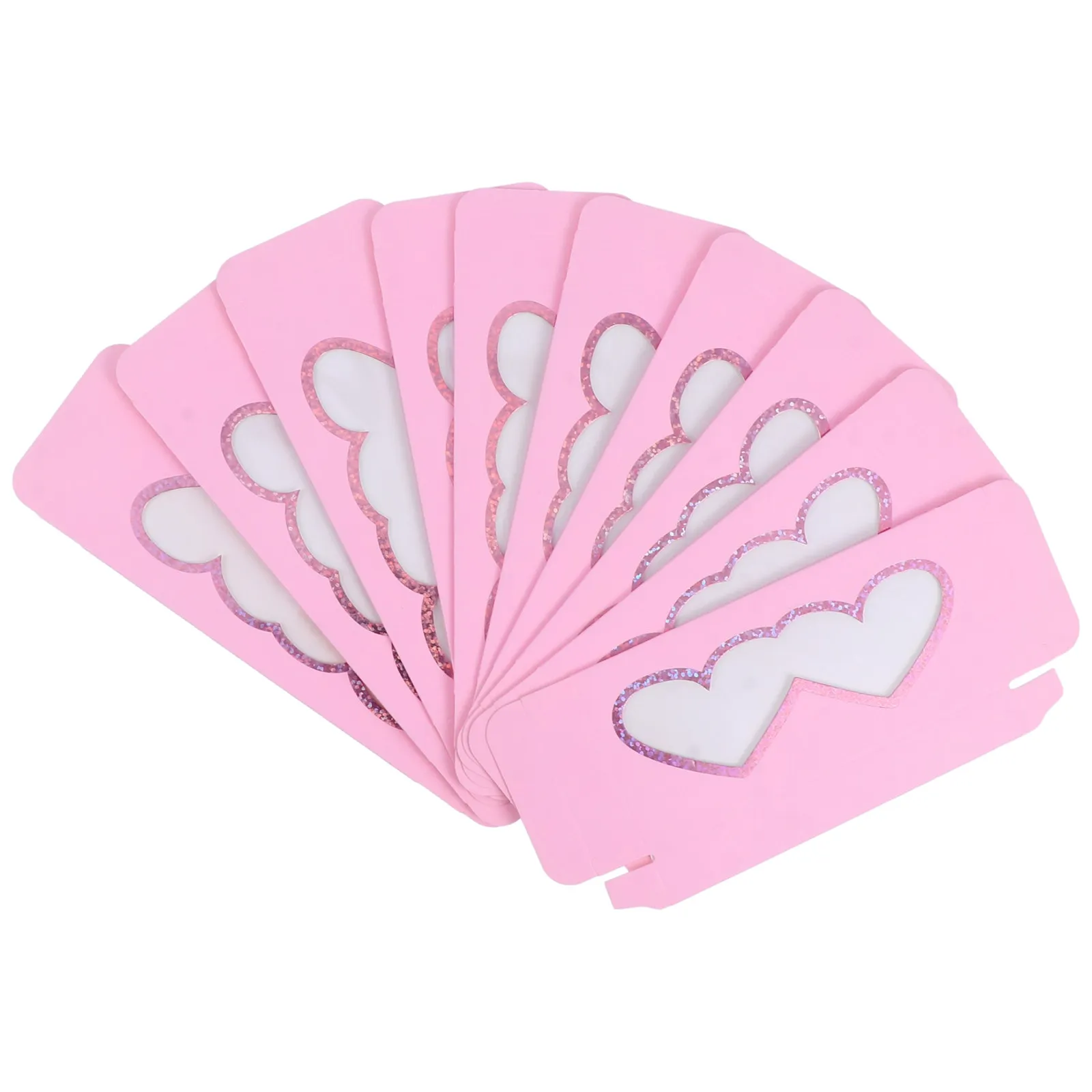 10Pcs Heart Style Eyelash Box Empty Paper False Eyelash Case with Transparent Window Dust Proof Crush Resistant Travel Friendly