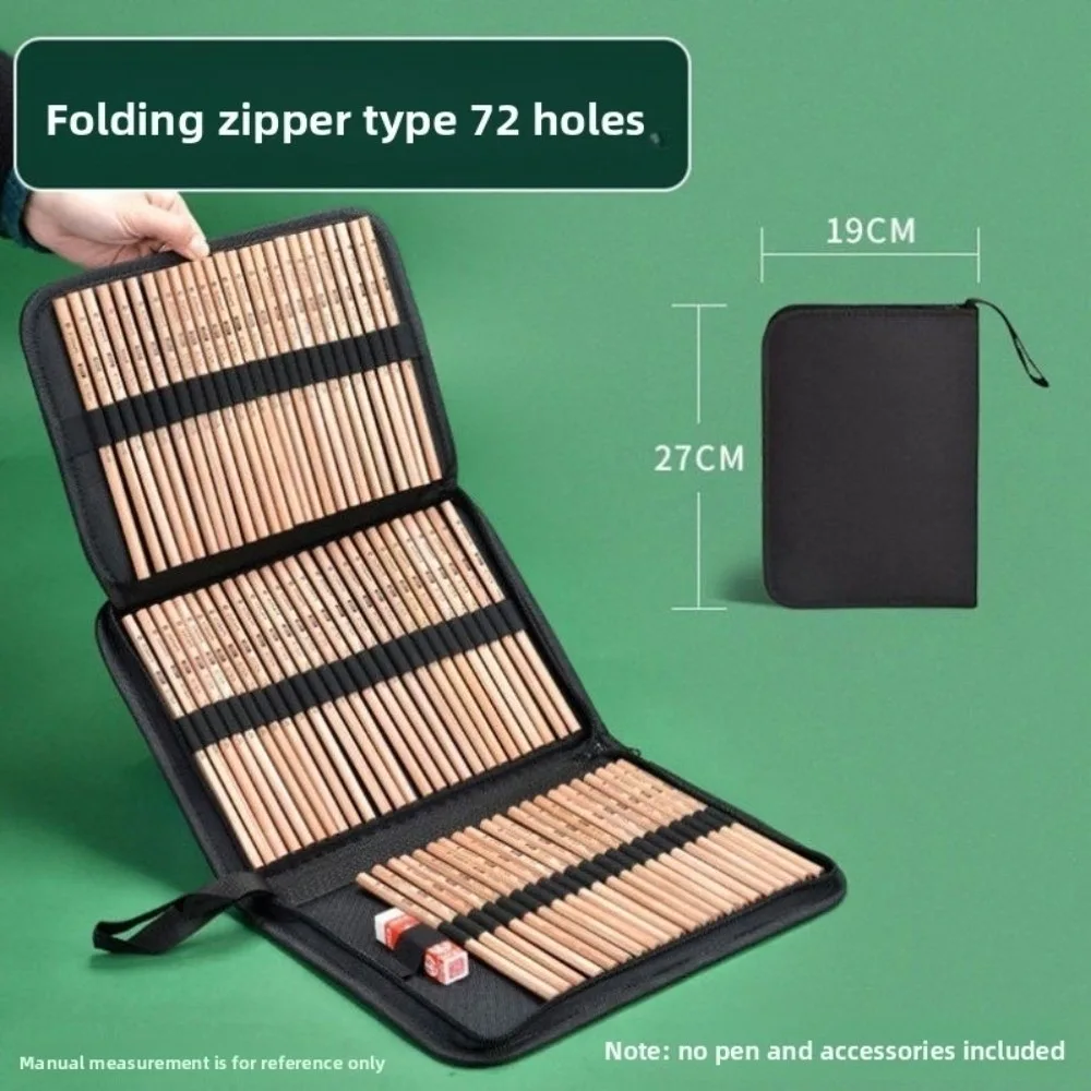 

36/48/72 Holes​ Folding Pencil Case​ ​Oxford Fabric​ ​Zipper Closure​ ​Professional Painting Pencil Bag​ ​Black​