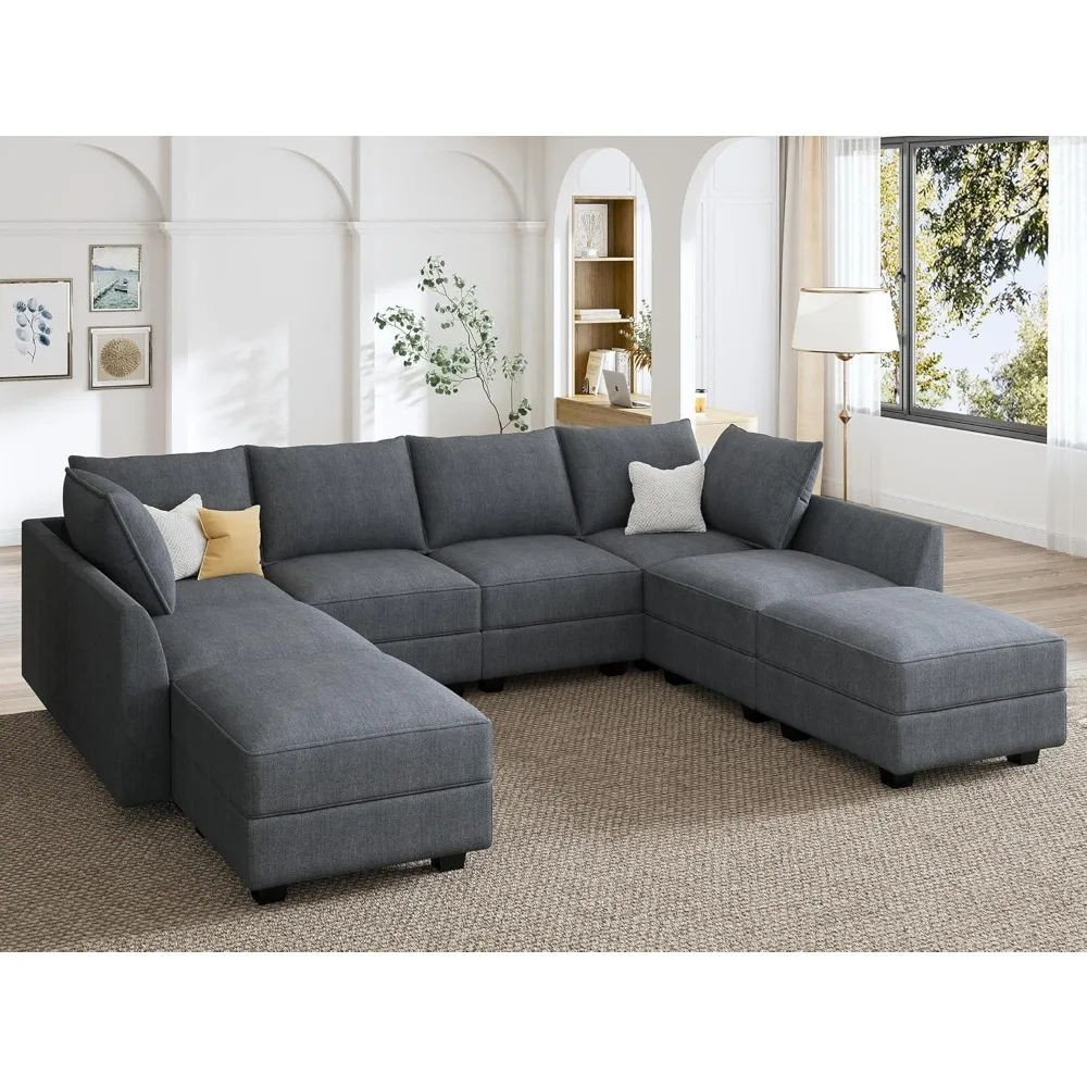 

Modular Sectional Couch U Shaped Sectional Sofa with Reversible Chaise Modular Sofa Couch with Storage Seat, Bluish Grey