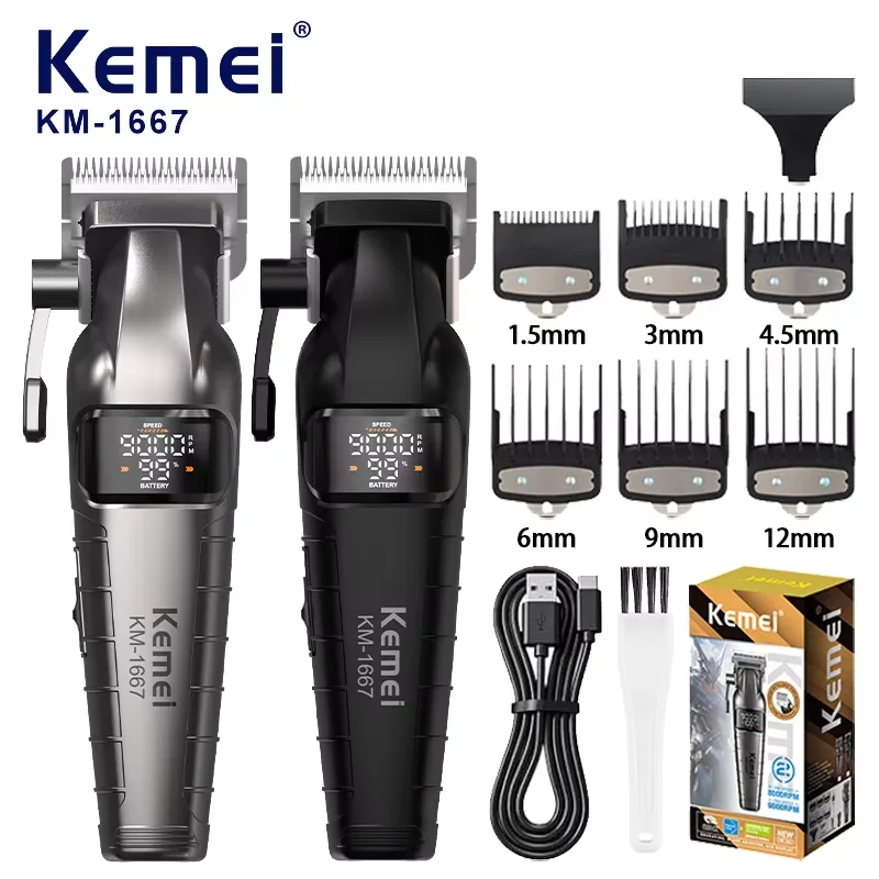 kemei-km-1667-トリマー-プロフェッショナル-10w-9000rpm-モーター-充電式ヘアクリッパー-dlcブレード-ledディスプレイ-トリマー-メンズ