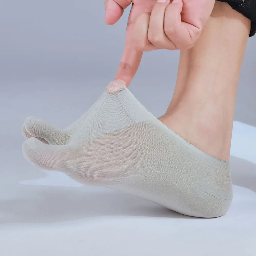 Simple Transparent Men's Five Finger Socks Short Ultra-thin Men's Mesh Five Toes Socks Non-slip Ankle Hosiery Summer