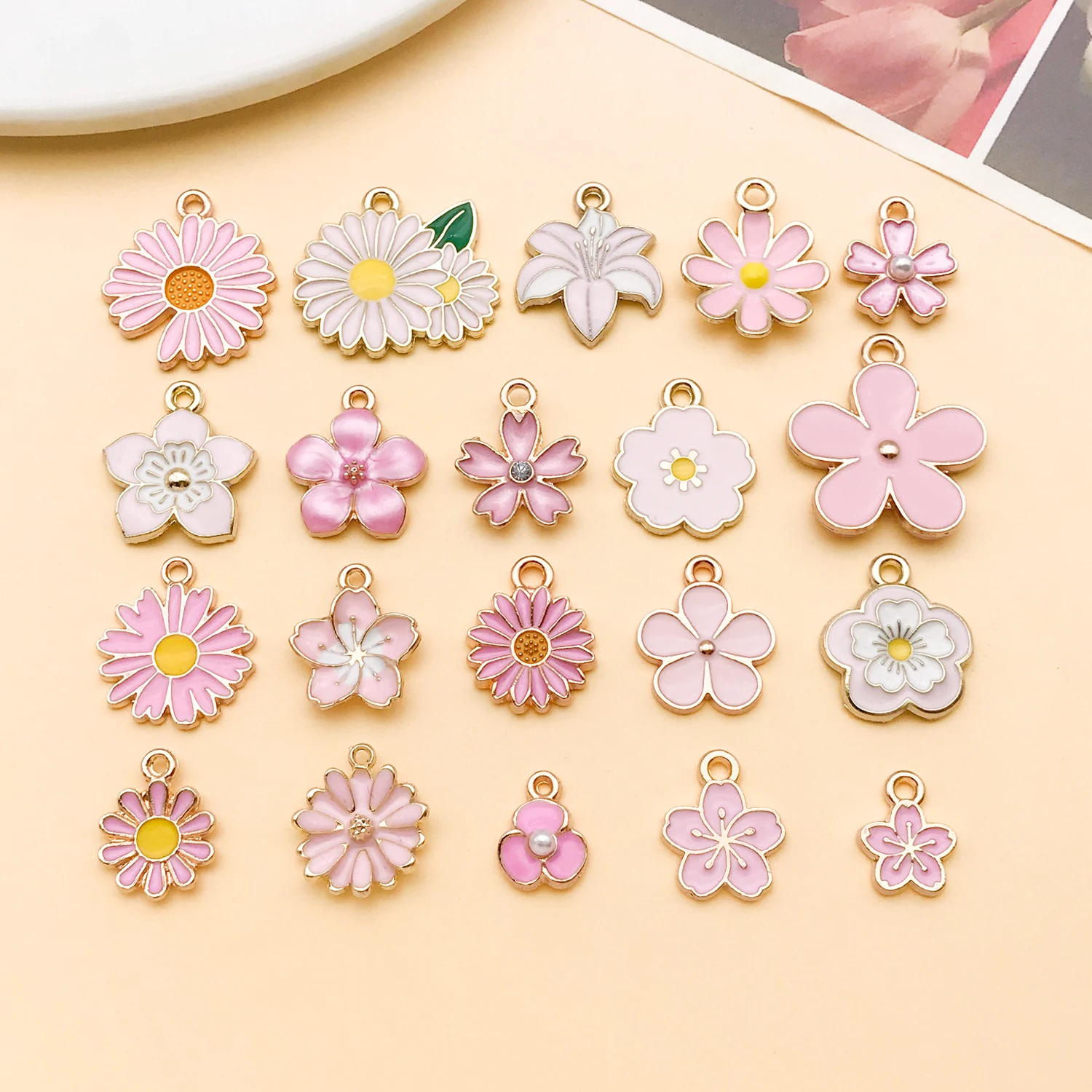 20 Stück rosa Emaille-Anhänger aus Legierung, verschiedene Stile, Anhänger für DIY-Armbänder, Halsketten, Ohrringe, Schmuckherstellung, Zubehör – Detail 11