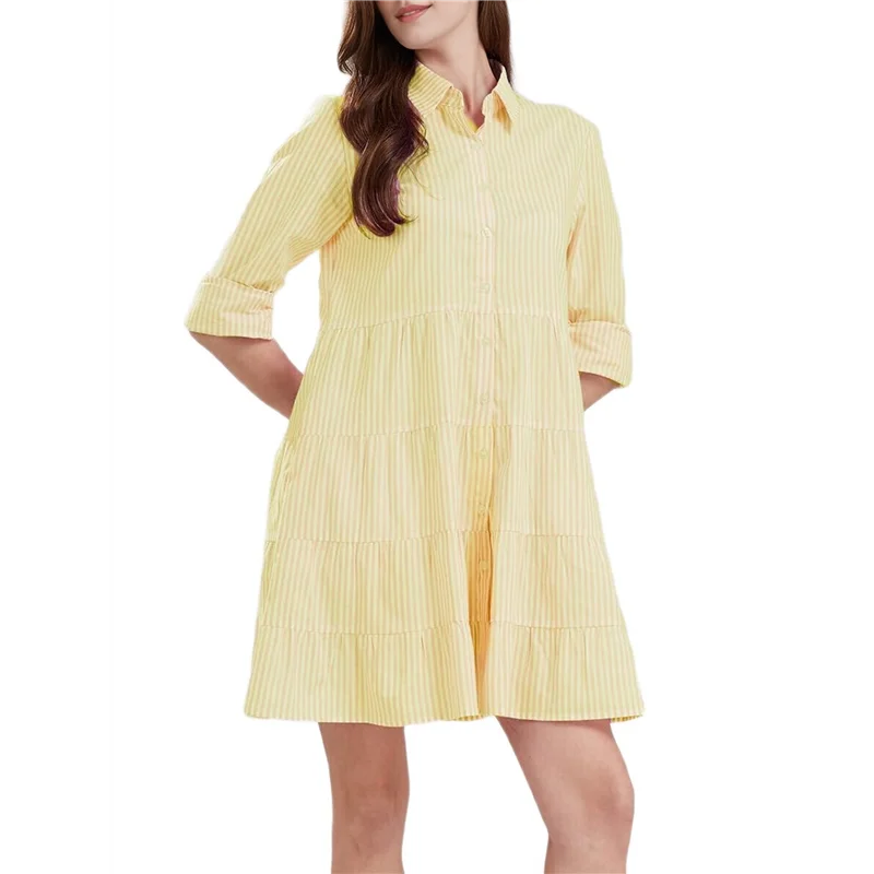 ASDS-robe chemise mi-longue rayée boutonnée pour femmes, décontractée, ample, revers, manches longues, robes mi-longues