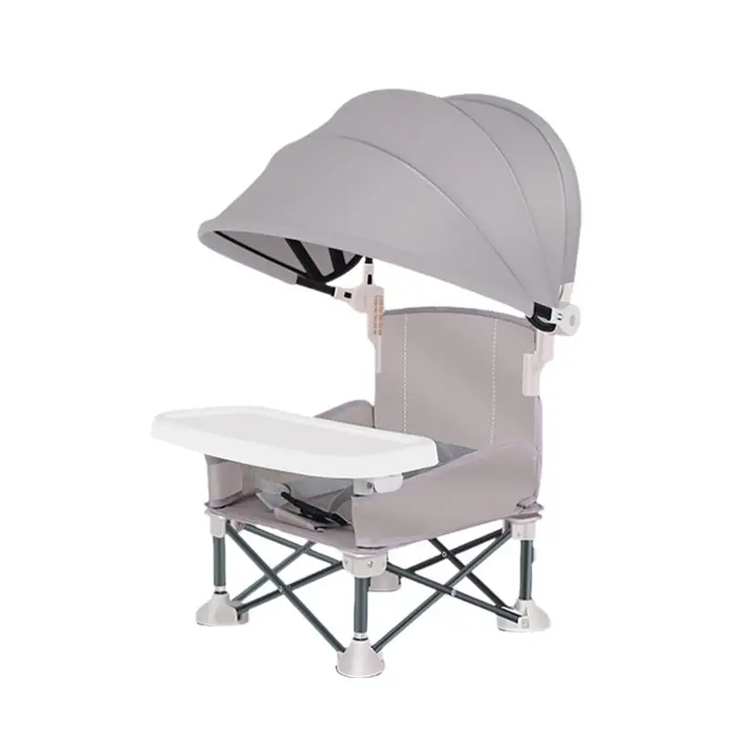 Portable Baby Feeding Chair Folding Raised Seat with Sunshade Feeding Chair and Removable Tray for Traveling Lawn Beach Outdoor