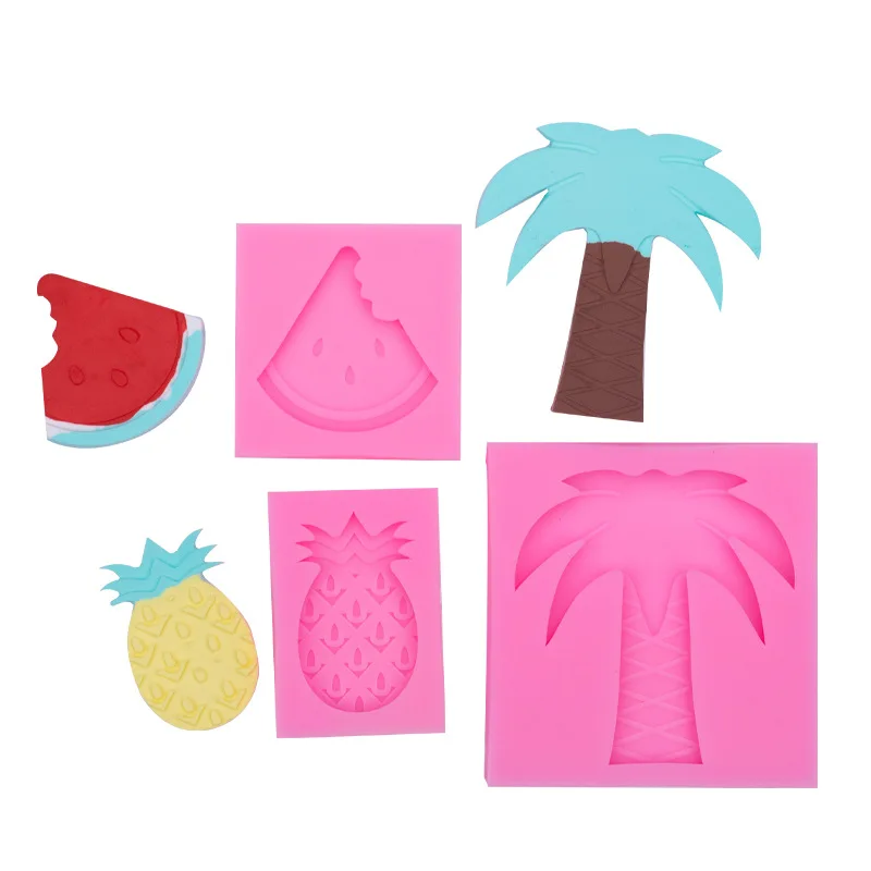 Molde de silicona para pastel de azúcar, piña, sandía, coco, árbol, 15-268