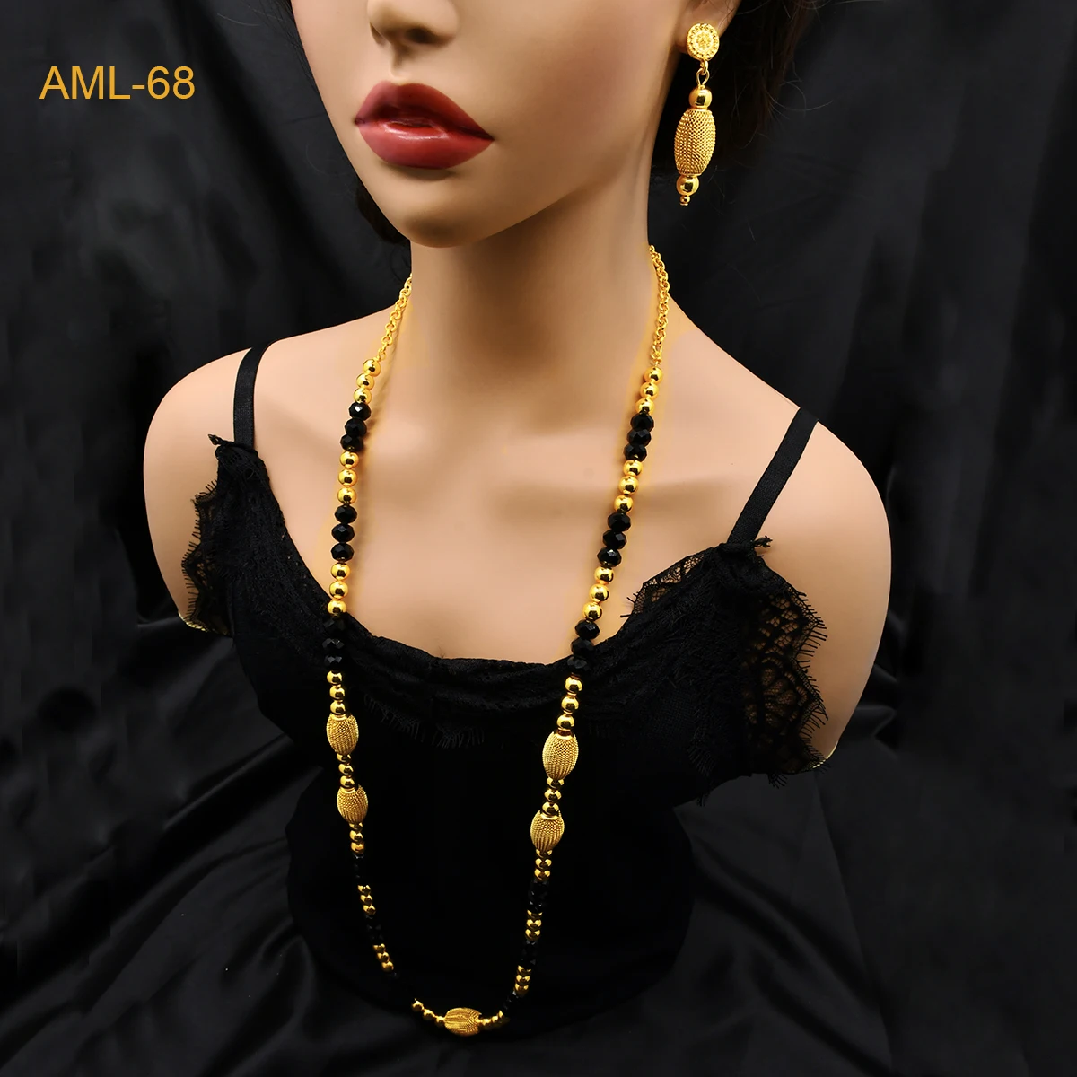 ANIID Ethiopian 24k Gold Color Long Chain Necklace And Earrings Sets For Women African Wedding Arab Bridal Dubai Jewelry Gifts