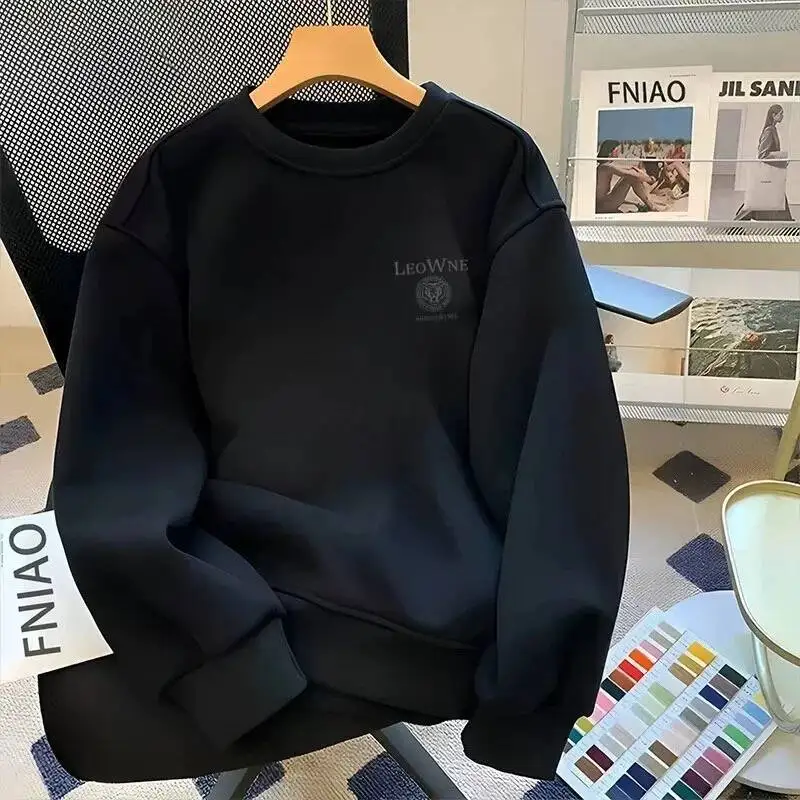 

Heavyweight Cotton Sweatirt ex Loose Fit Autumn Winter Faionable Versatile Men's Women's Long Sve round Ne Top