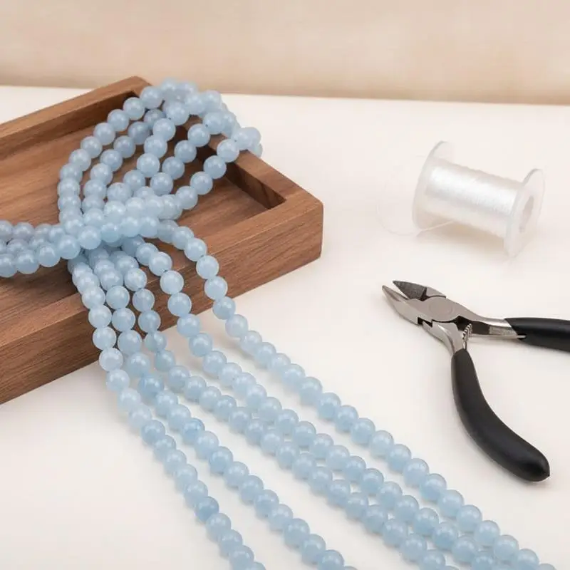Aquamarine Round Blue Gemstone Beads Assorted Sizes Optional for DIY Necklace Bracelet Keychain Jewelry Making Crafts view 2
