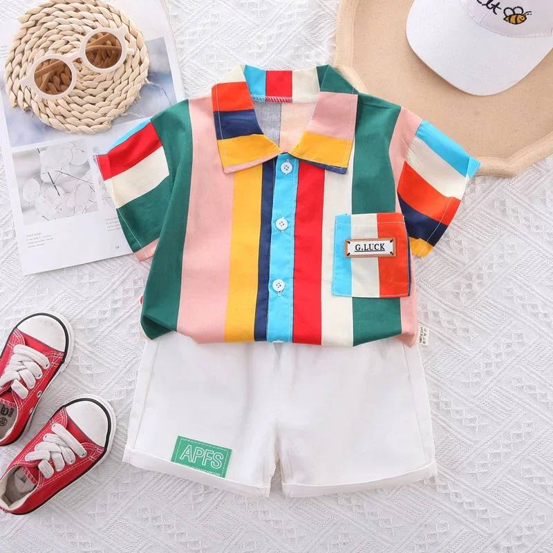 New Summer Baby Boys Clothes Suit Children Fashion Cartoon Shirt Shorts 2Pcs/Sets Toddler Casual Cotton Costume Kids Tracksuits