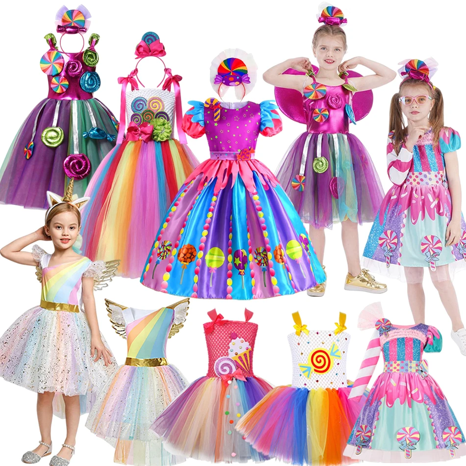 

Purim Costumes For Chilren Carnival Sweet Candy Dress Lollipop Girls Clothing Princess Festival Party Kids Fancy Costume 3-10Y