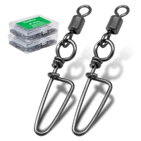 50-100pcs/ 1box Fishing Connector Swivels Interlock Pin Rolling Swivel With Hooked Snap For Fishhook Lure Fishing Accessories