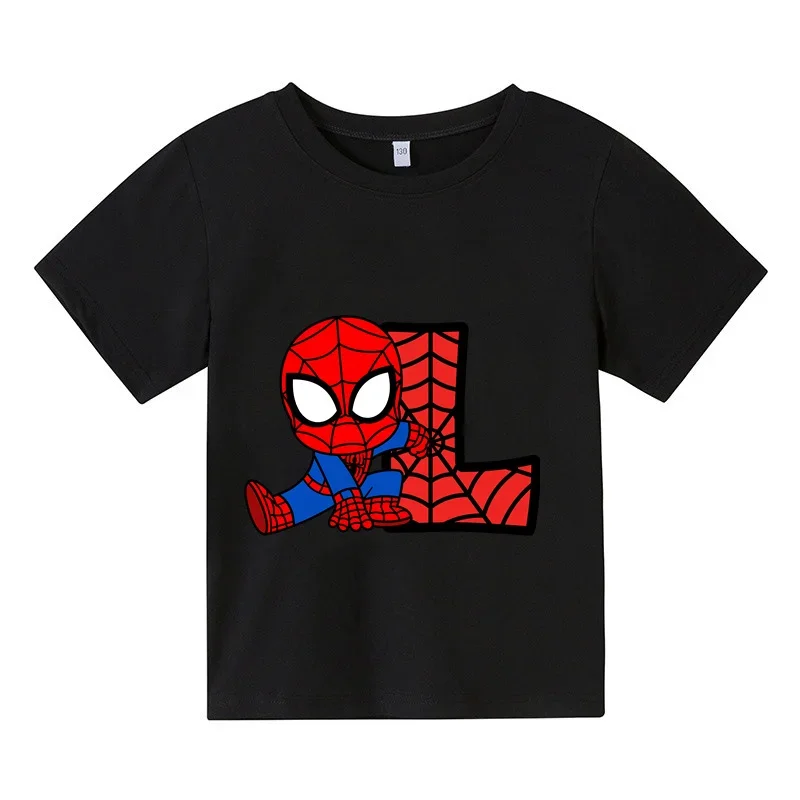 Spiderman T-shirts Cartoon Boys Girls Kids letter L M N Print T Shirt For Children Summer Short Sleeve T-shirt Tops Clothing