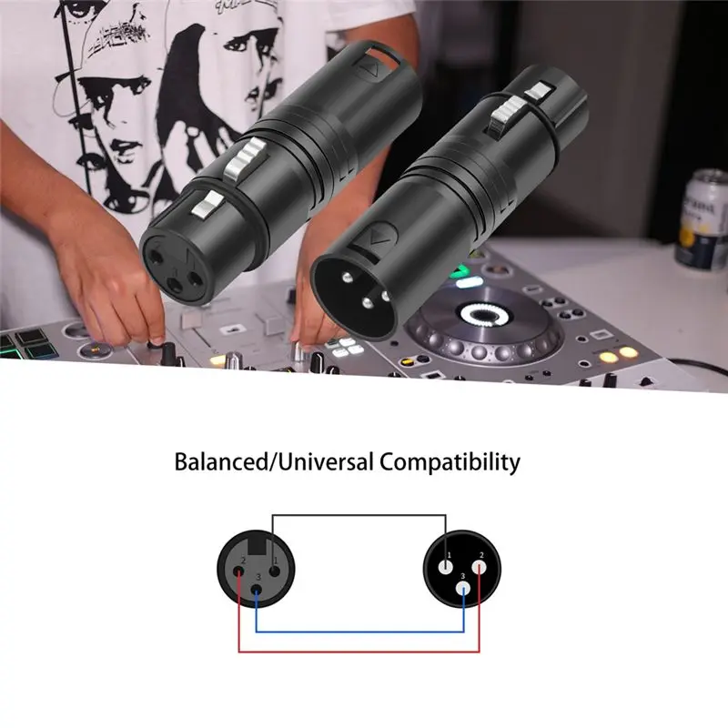 A33T XLR Male to Female Adapter 2-Pack 3 Pin Audio Connector for Mixer Microphone Power Amplifier DMX512 Metal Black