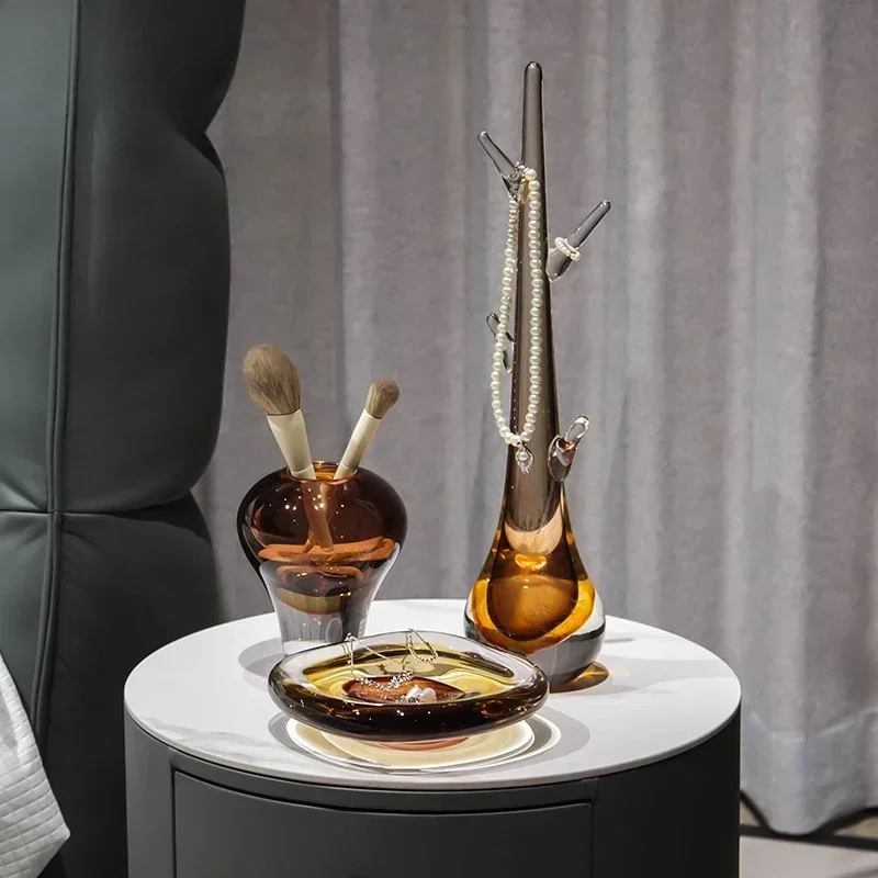 Dresser special-shaped crystal glass, jewelry tray, high-value creative multi-function