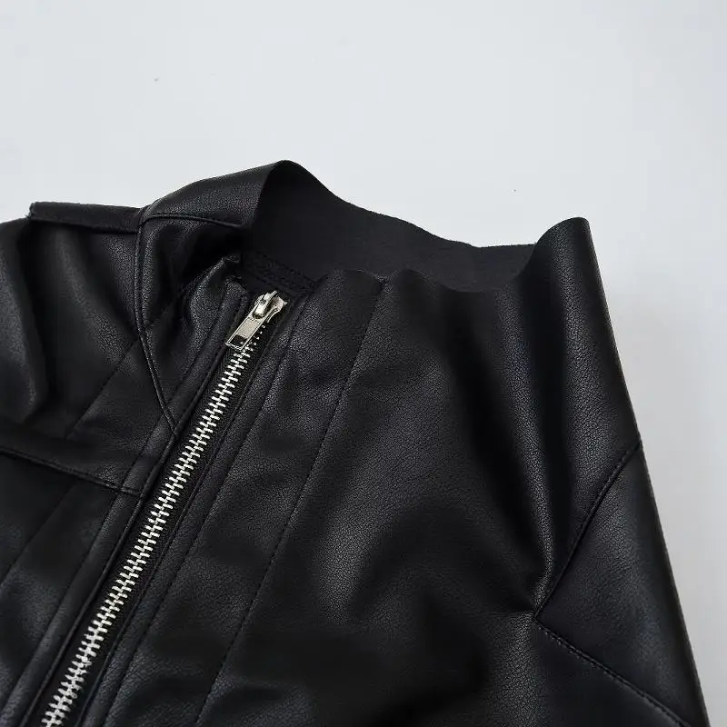 الرجعية الأمريكية Bla سليم صالح سستة مطاطا بولي Leather الجلود Jaet المرأة تنوعا ort ملابس خارجية مع المتوترة s #2