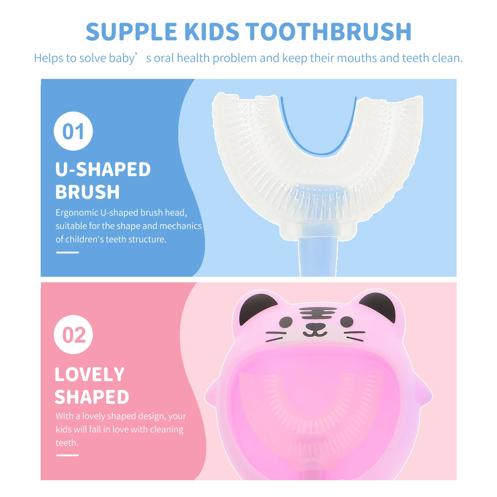 2 مجموعات الاطفال سيليكون U-شكل فرشاة الأسنان لينة شعيرات مرنة أداة العناية بالفم طفل الأسنان الأنظف سن 2-4 الأطفال فرشاة الأسنان #2