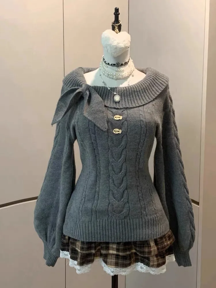 Originele JK Vintage Slim Fit taille-kalkende College Sle Long Sve gebreide trui top zoete zachte basislaag irt