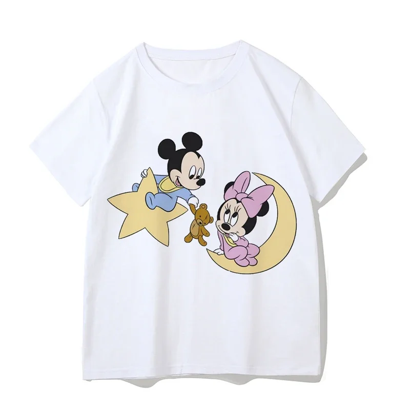 Disney T Shirt Summer Women\'s Simple Solid Color O Neck Harajuku T Shirt Short Sleeve Mickey Mouse and Donald Duck