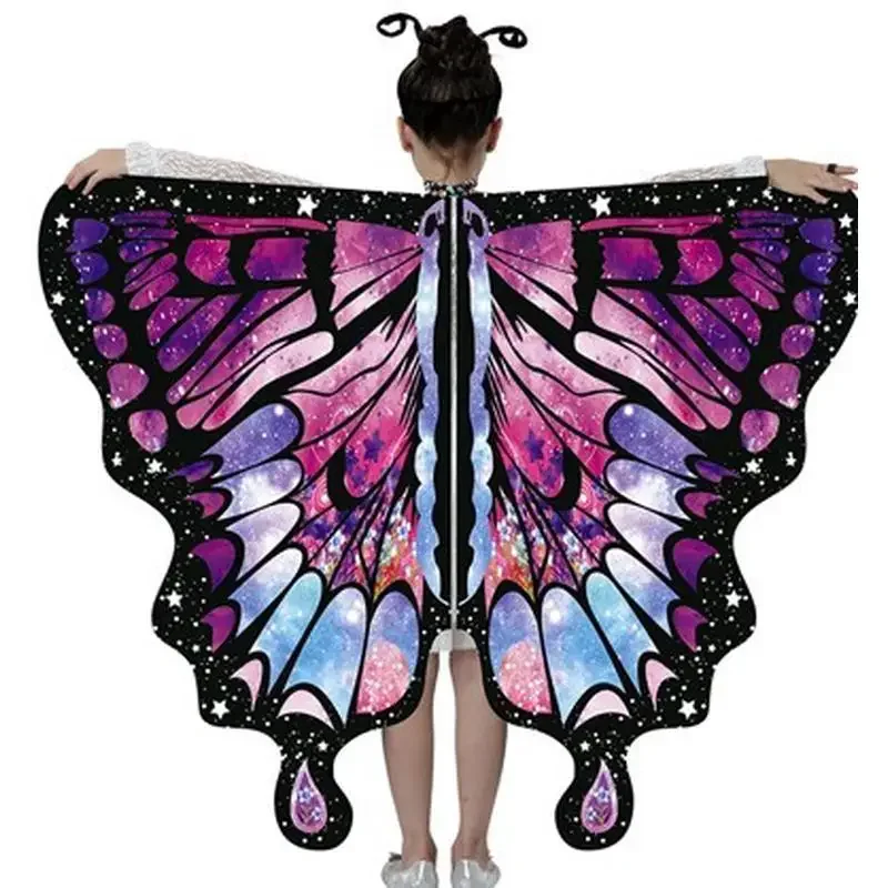 Butterfly Wings Costume Girl Fairy Dress Up Halloween Party Kids Cape Shawl Rainbow Monarch Nymph Pixie Scarf Stage Show New