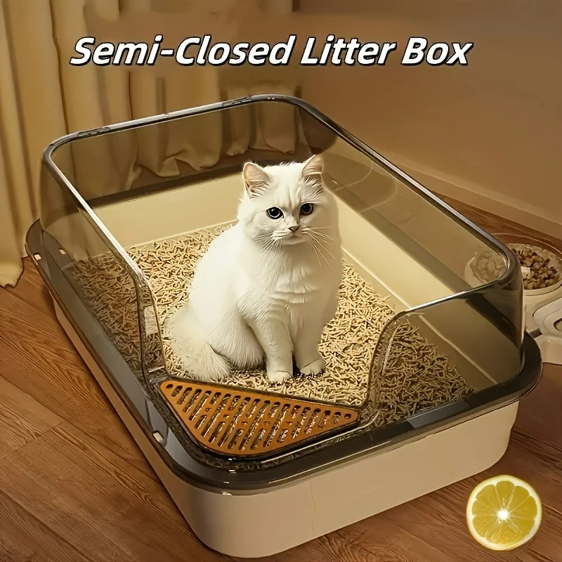 

Easy-Clean Covered Cat Litter Box | Splash Guard & Anti-Track Mat | Ventilated for Odor Control, Mess Containment for Large Cats
