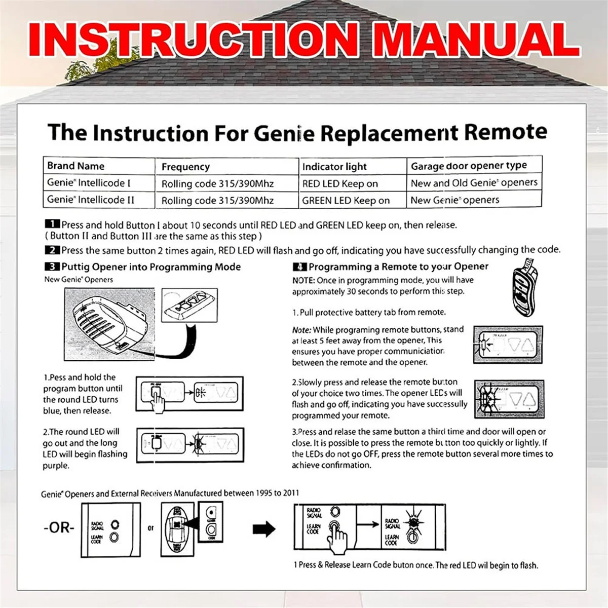 A57G-4Pcs Garage Door Remote Compatible with O3T-BX O3T-A 315/390MHZSeek,Dual Frequency Universal Garage Door 3 Button Remote