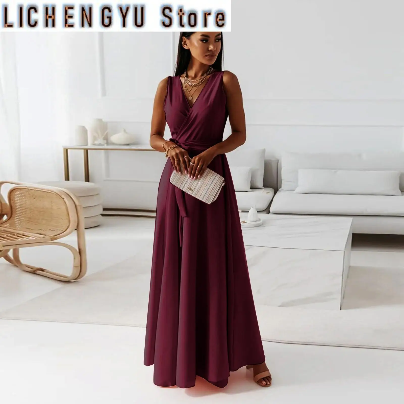 

Elegant Dresses For Women Formal Occasion Dresses Solid V Neck Maxi Dress Cocktail Party Dress Vestidos Casual Outfits