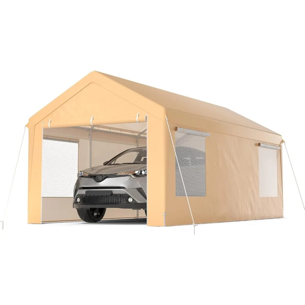 

10x20 Ft Heavy Duty Carport, Portable Garage with Removable Sidewalls, Roll-up Door, Ventilated Windows, Metal Car Port for Aut