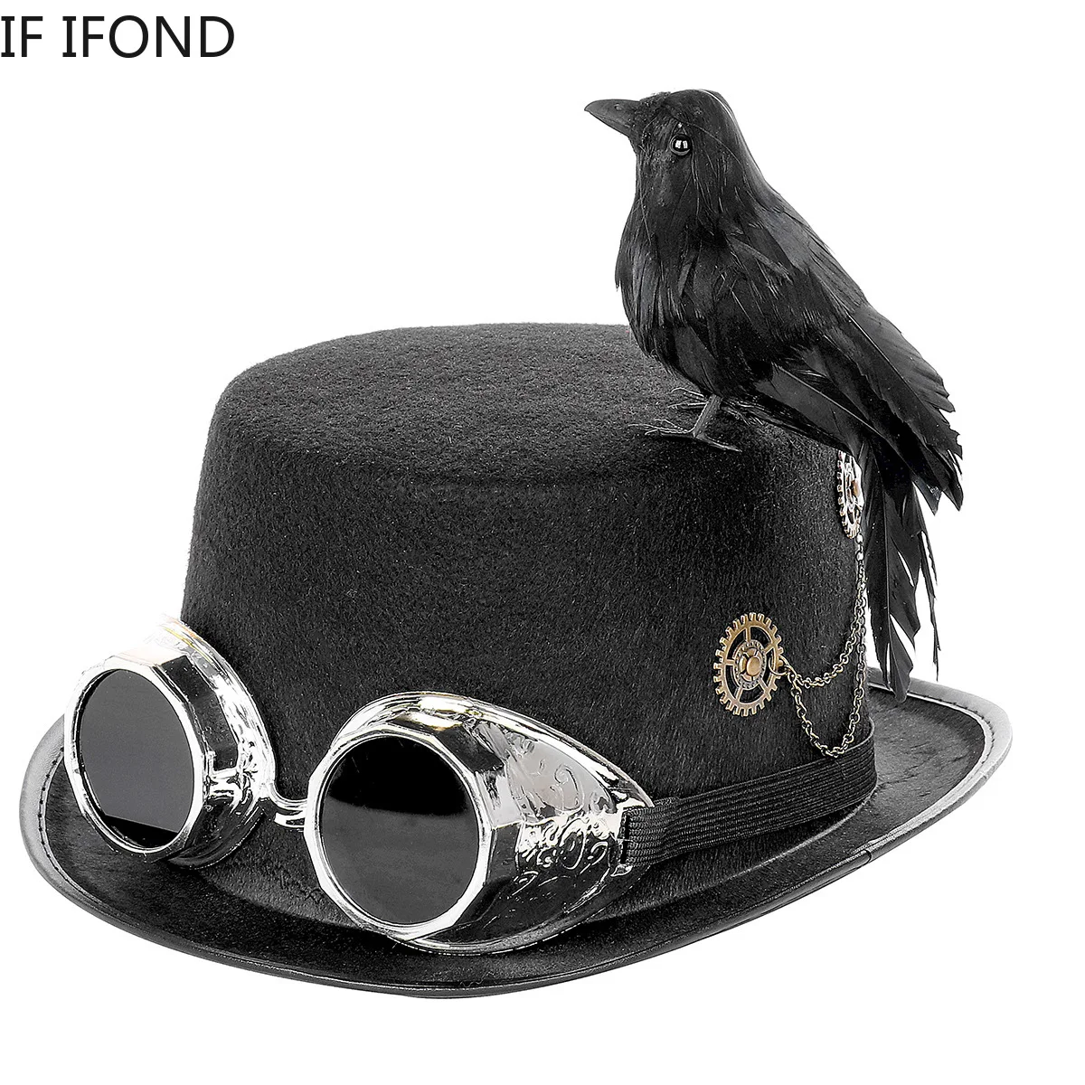 

New Men Women Handmade Black Steampunk Top Hat With Glasses Cosplay Hat Halloween Dance Party Caps
