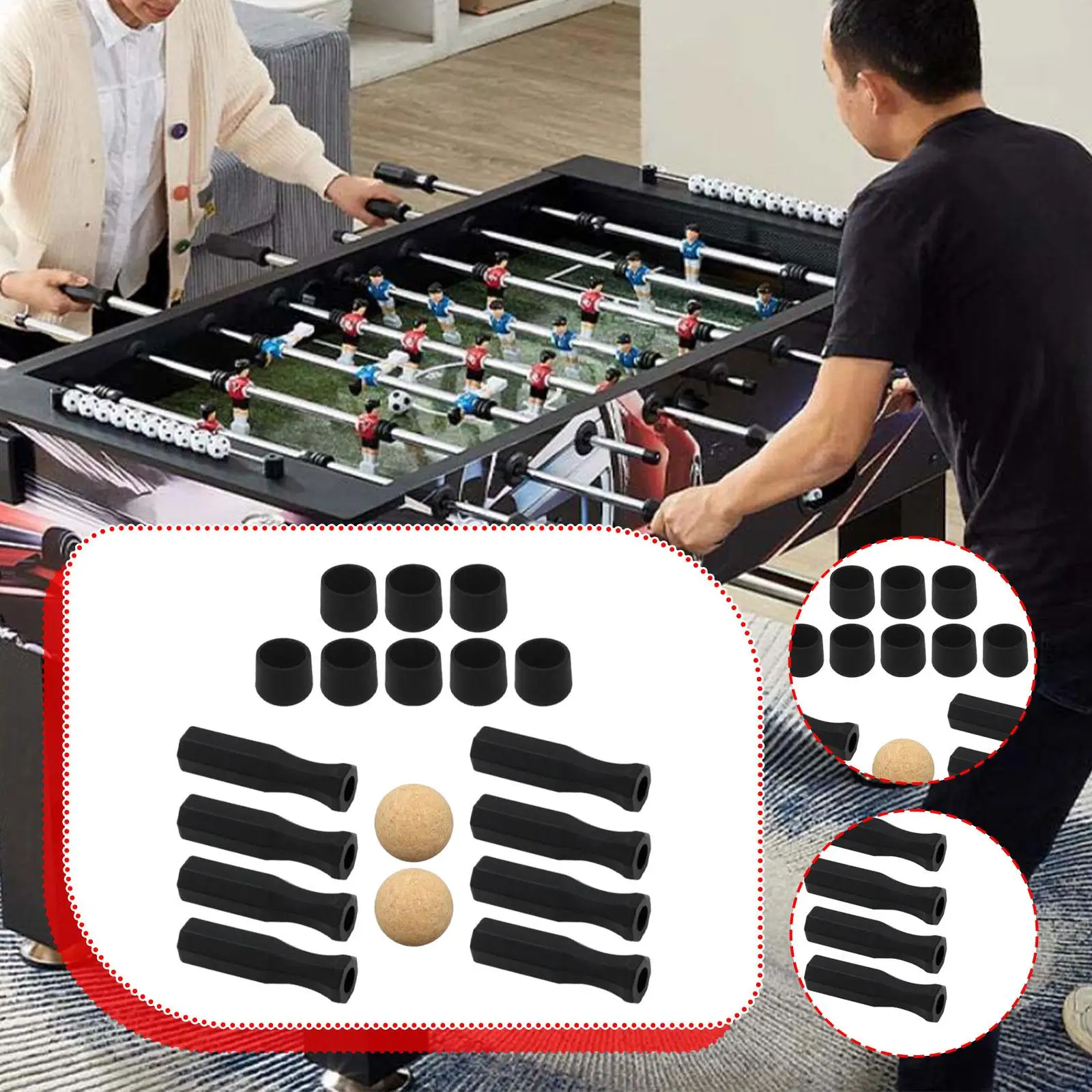 

Foosball Table Handles Rod End Caps Octagonal Repair Maintenance Table Top Football Game Accessories with Balls Replacement