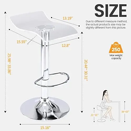 Acrylic  Stools , Backless Transparent Swivel Adjustable Airlift Barstools, Counter Height  Chairs for Kitchen Dining Room Pub C