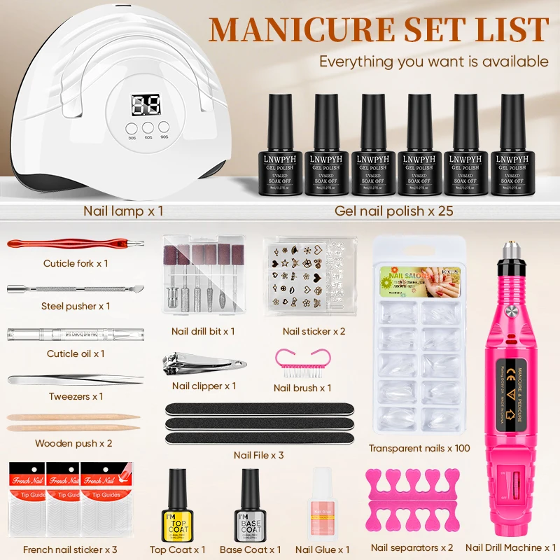 Gel Nail Polish Gift Set, With 100 Pieces Gel Nail Tips, Nail Lamp, Nail Drill,Beginner DIY Nail Art Creation Nail Care Products