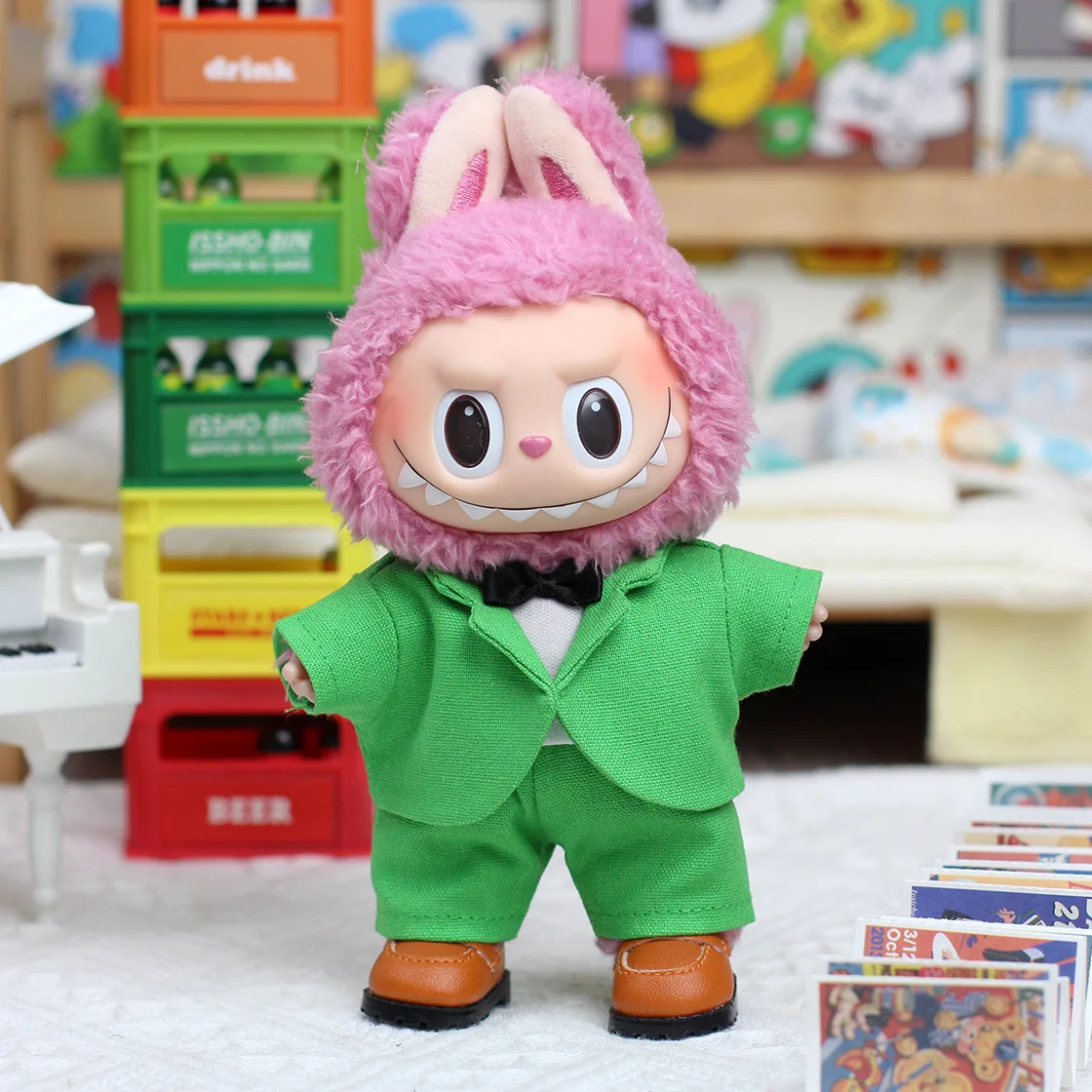 옷만 판매 17cm Labubu 하트 비트 마카롱 시리즈 비닐 인형 해산물 게임 시리즈 참가자 주최자 코스프레 정장 선물