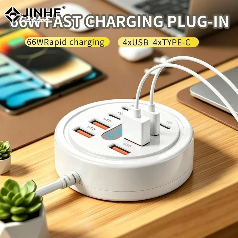 8 In 1 Ports USB Charger Power Strip Desktop Charging Station Fast Charging USB HUB Adapter Mobile Phone Charging Socket