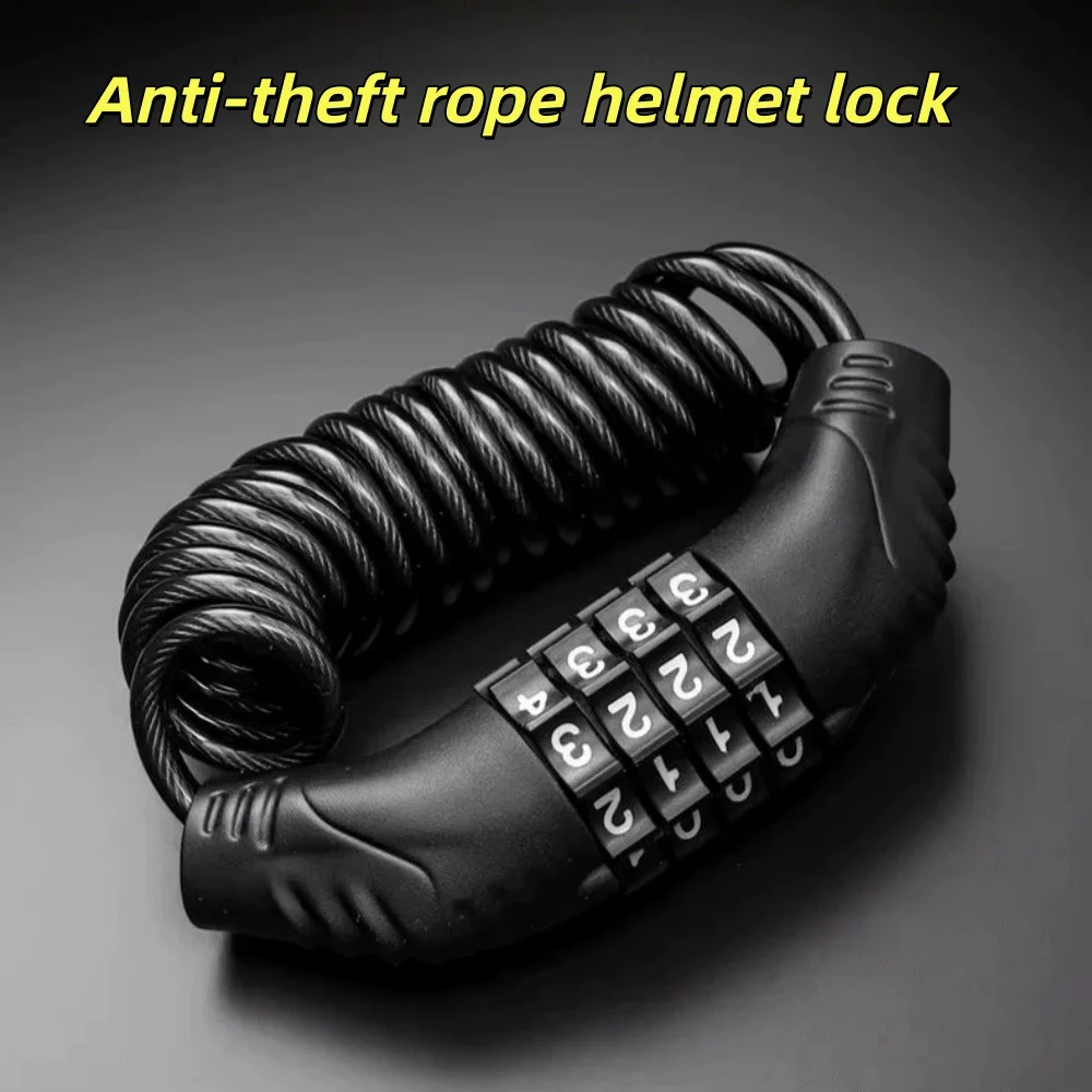 Anti-theft rope helmet lock, bicycle and motorcycle lock, portable steel cable elastic lock, anti-theft mountain bike lock