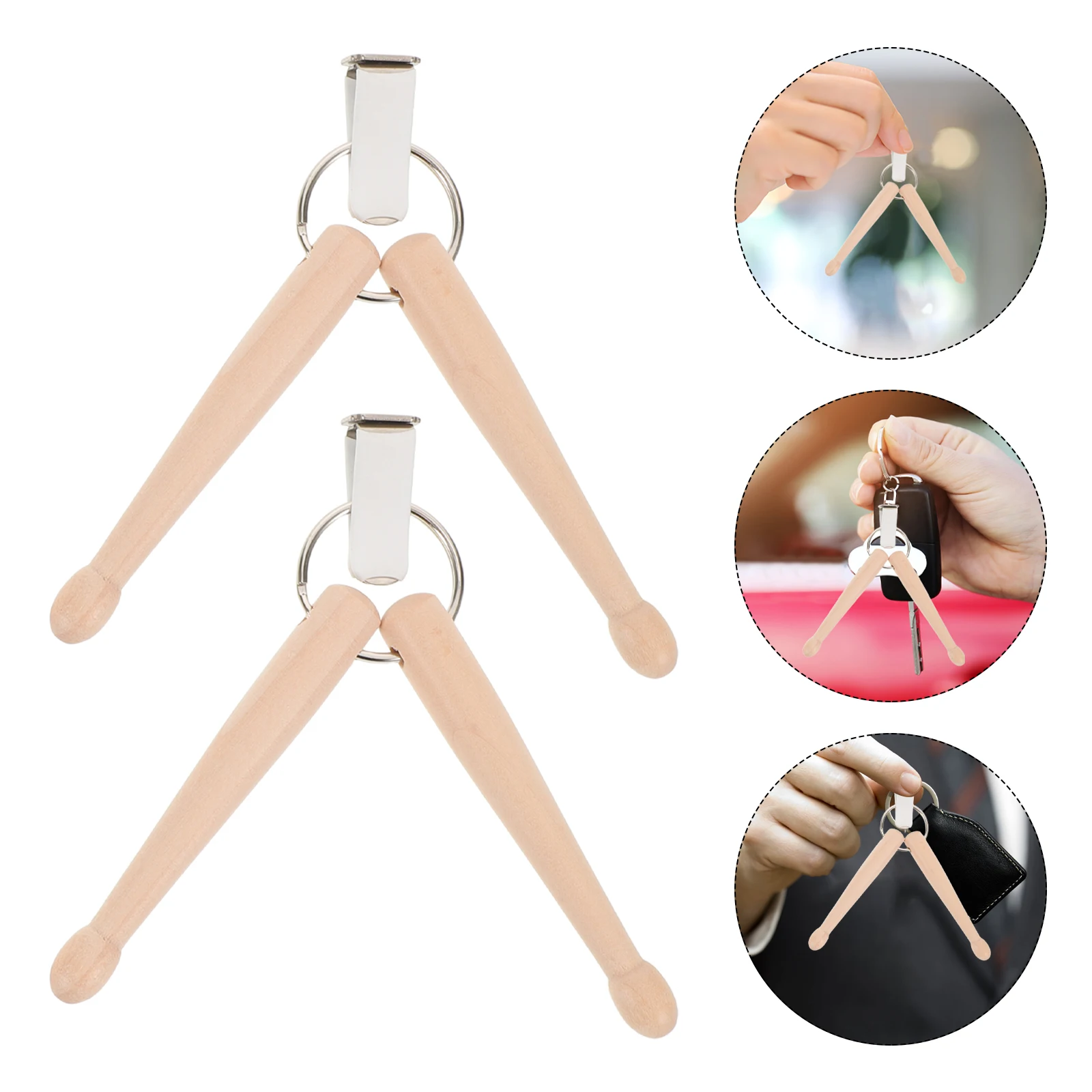 

2pcs Mini Drumstick Keychain Wood Drumsticks Key Ring For Musicians Drummers Portable Durable Lightweight Percussion Accessories
