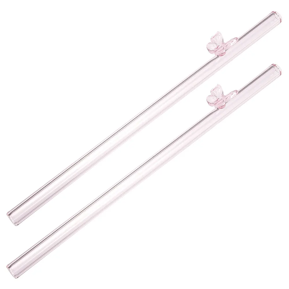 

2 Pcs Glass Straw Butterfly Straws Drinking Clear Reusable Cocktail Big Decorative High Borosilicate