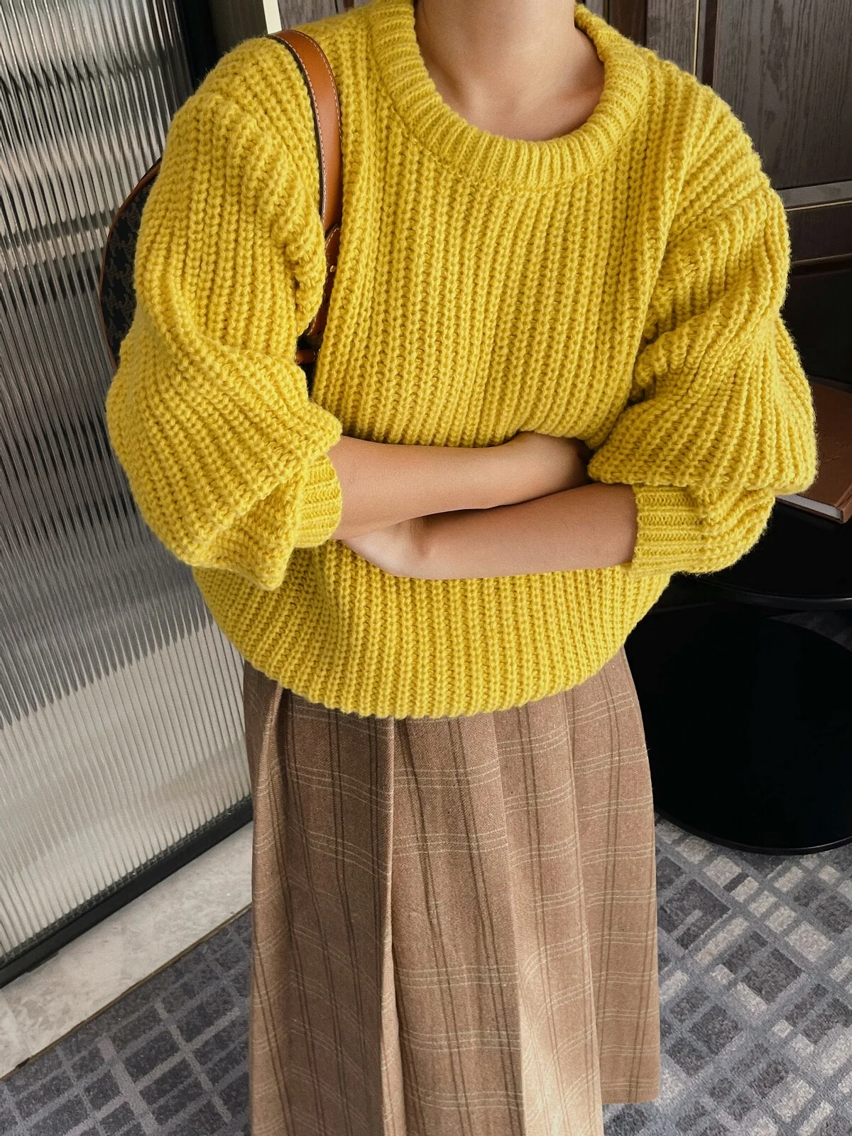 

Women's round Ne Chunky Knit Sweater Top Layering Base Autumn Winter New Sle Versatile Korean Version Knitted irt