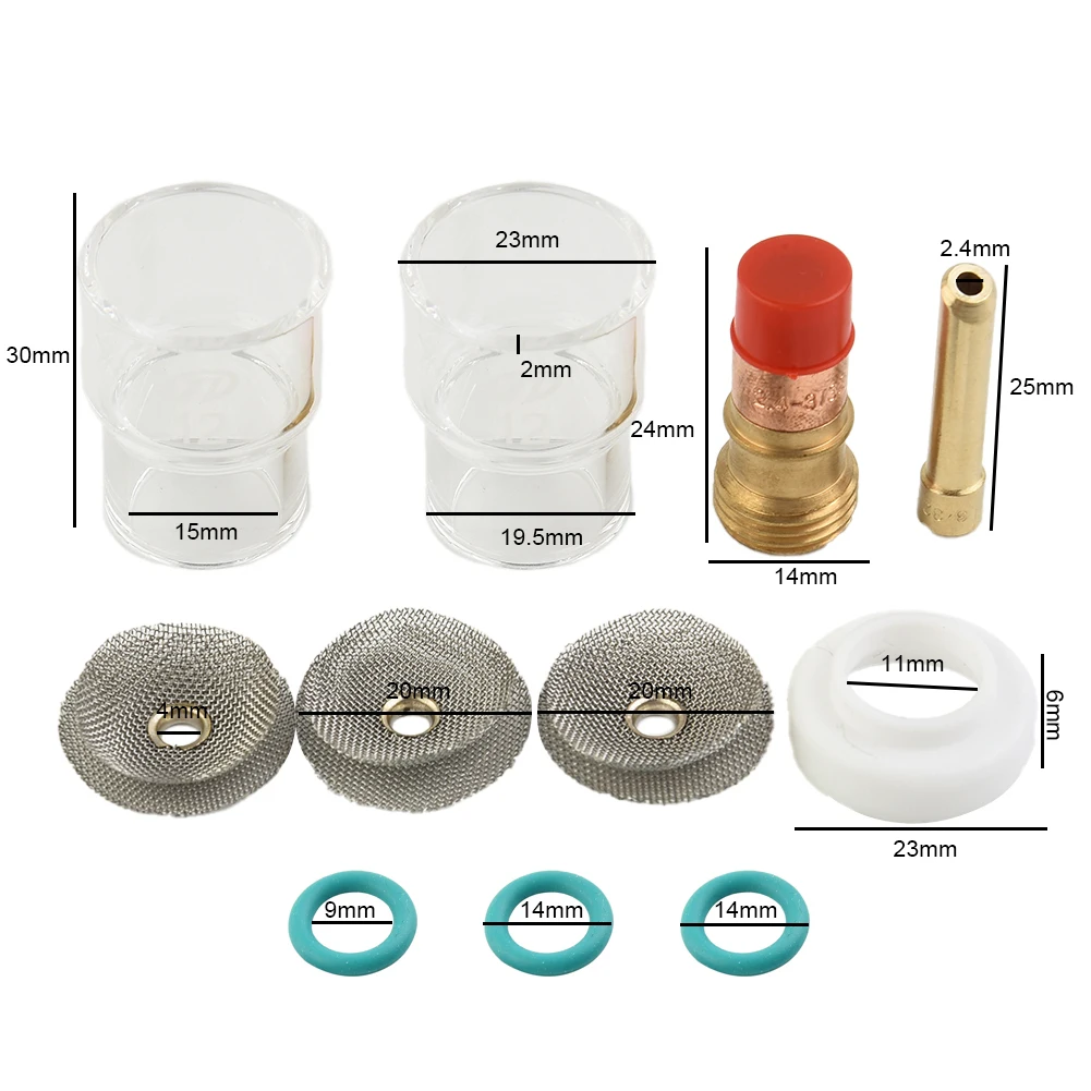 Gas Lens Kit 3/3For 2 Inch #1For 2 Cup Designed for WP17 WP18 WPFor 26 for tig Torches Using For 2.4mm Collet Mounting