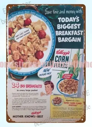 garage design 1940s kellogg's corn flakes cereal food nostalgia metal tin sign