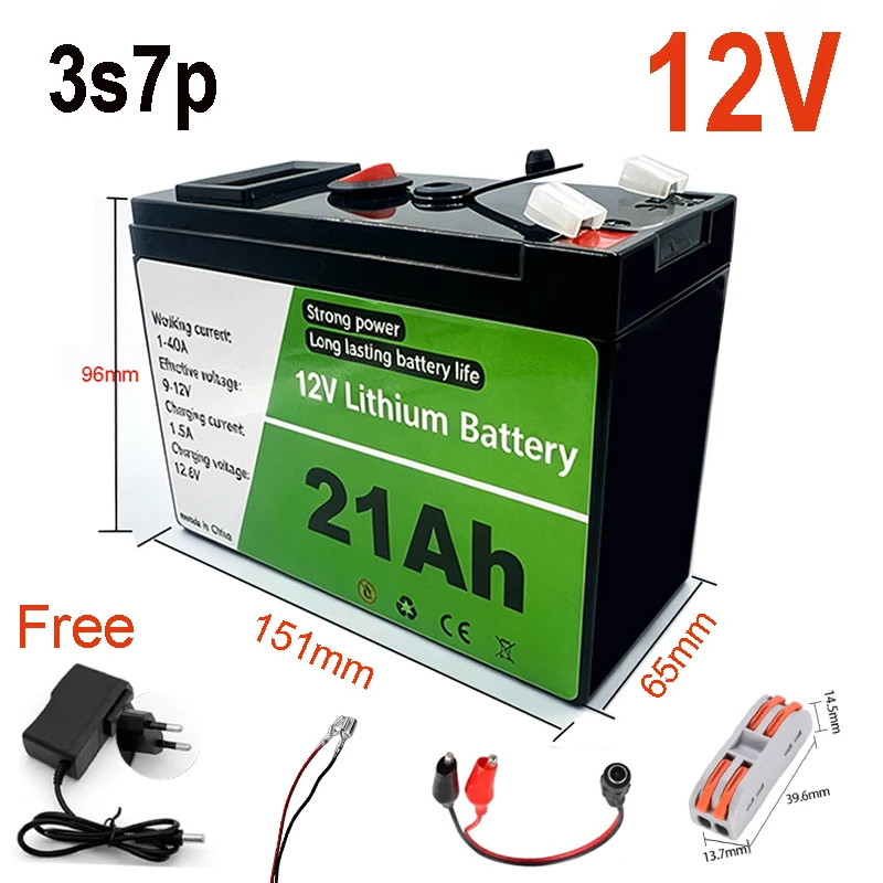 

12V 21Ah 18650 Rechargeable Li-ion Battery +Charger for Solar LED Lighting & Portable Emergency Backup Power
