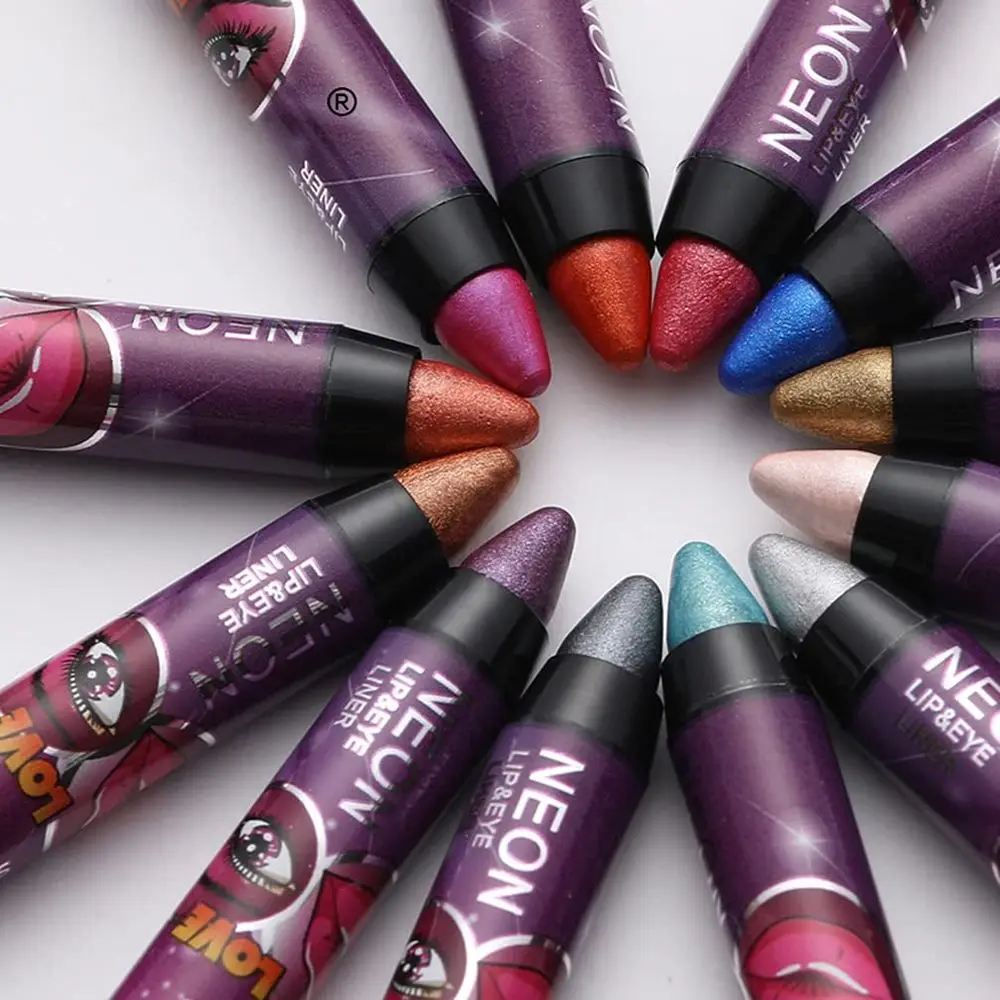 Ombretto Matita stick per ombretto con penna per labbra impermeabile luccicante a lunga durata 2 in 1