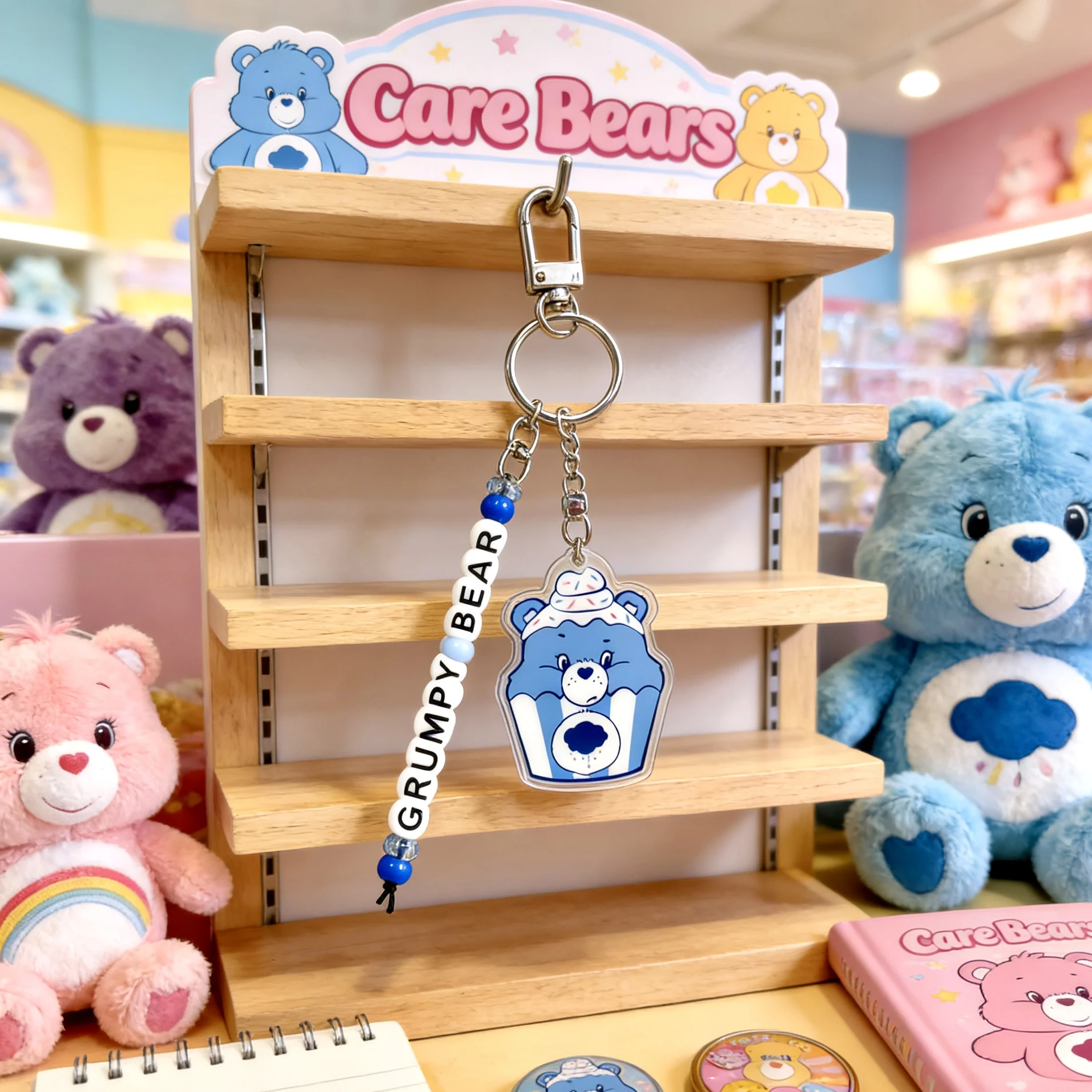 Care Bears Cupcake Acrylic Keychain – Cute Cheer/Grumpy Bear Beaded Bag Charm, 2 Color Options - view 6
