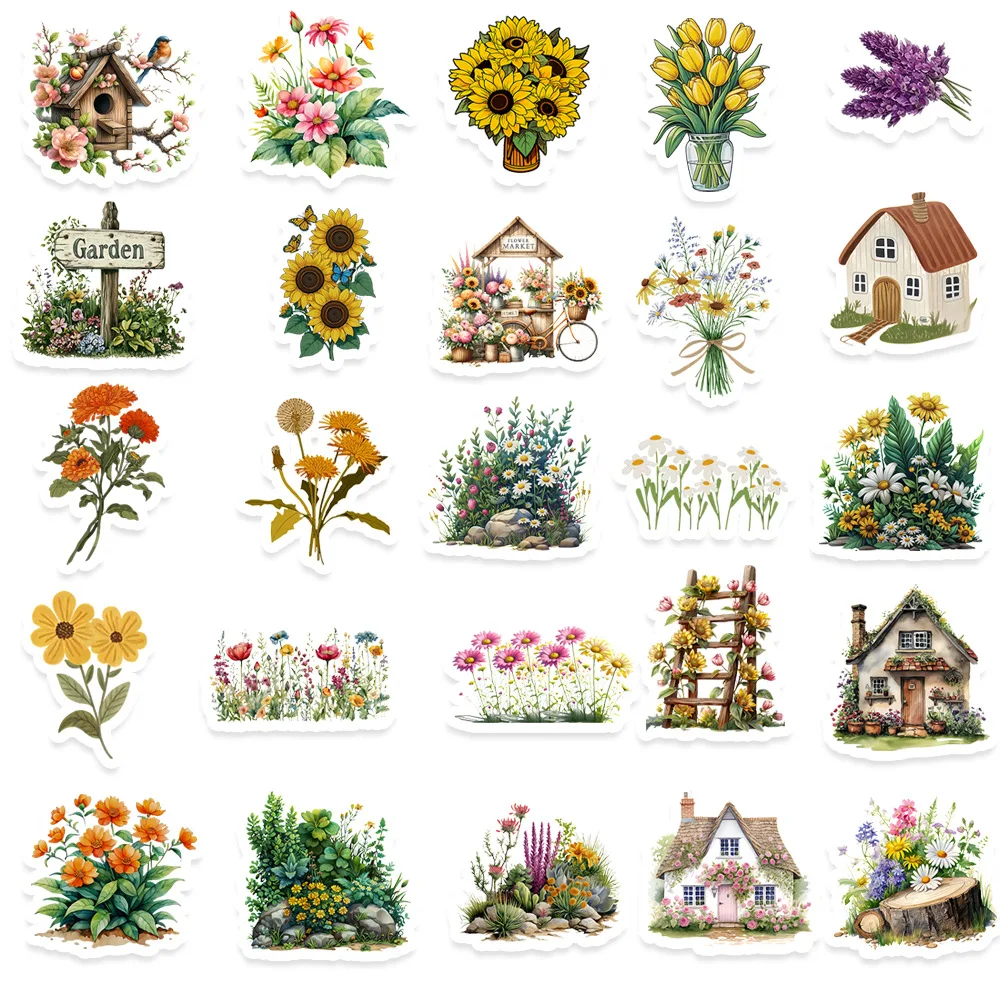 50 قطعة من ملصقات بيوت الزهور حساب اليد ديكور دفتر اللوحي مقاوم للماء ملصقات سكرابوكينغ ذاتية الصنع شارات أشياء لطيفة #5