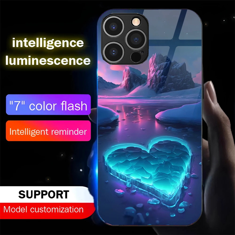 

Heart Beach LED Light Glowing Luminous Tempered Glass Phone Case For Samsung S25 S24 S23 S22 S21 S20 FE Note 10 20 Plus Ultra
