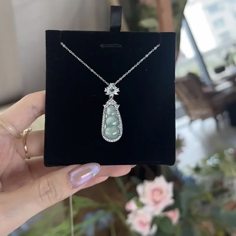 

925 sterling silver high natural emerald sauteed green beans necklace pendant