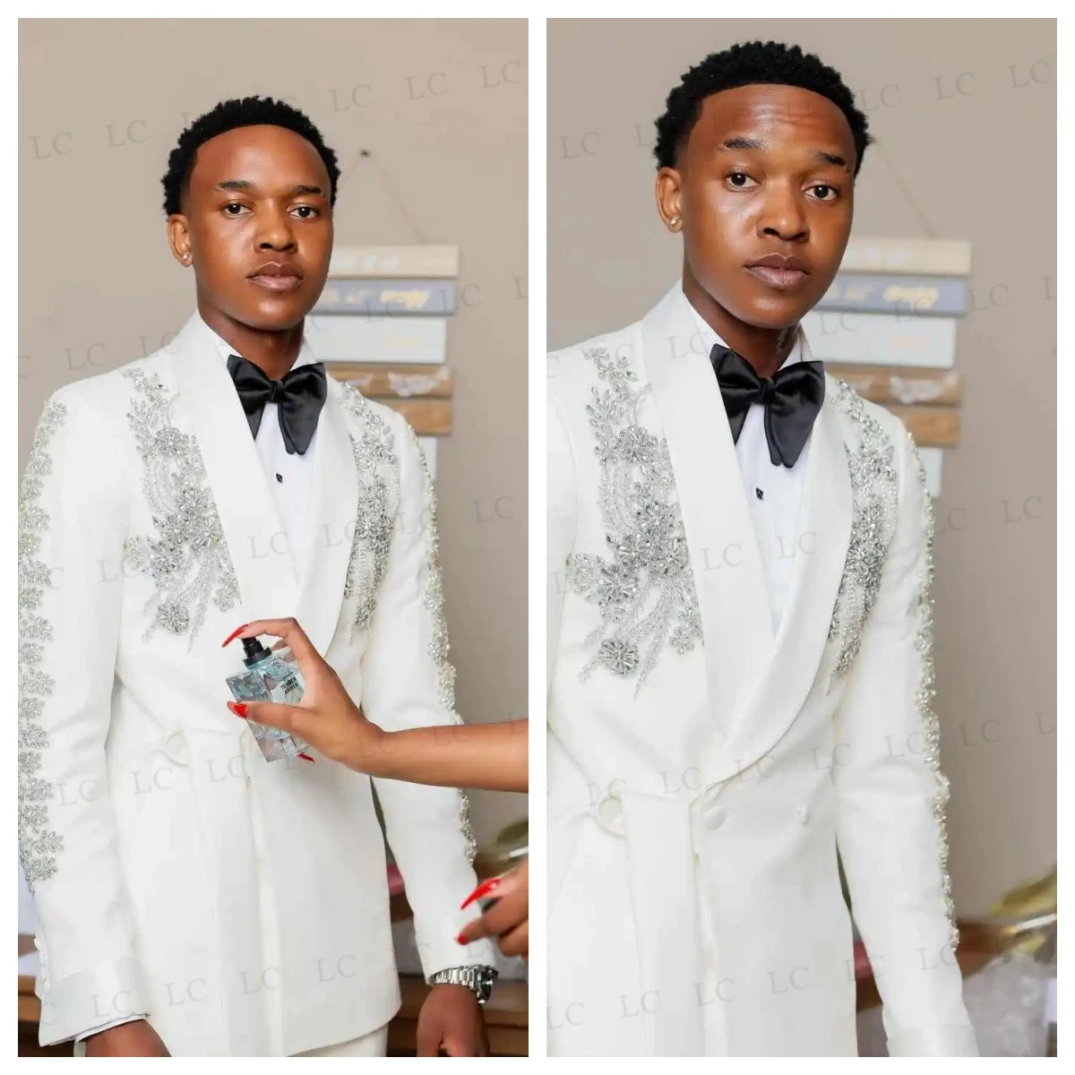 

Блейзер Брюки с бриллиантами, мужские костюмы с прозрачными лацканами и аппликациями из бисера, дизайн смокинга, тонкий свадебный жених, выпускной, большие размеры, на заказ