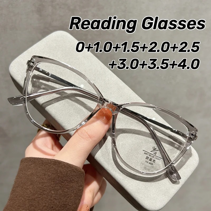 

Oversized Cat-Eye Presbyopia Glasses Luxurious Ultra-Lightweight Blue Light-Blocking Women Reader Eyewear Diopter 0 To +4.0