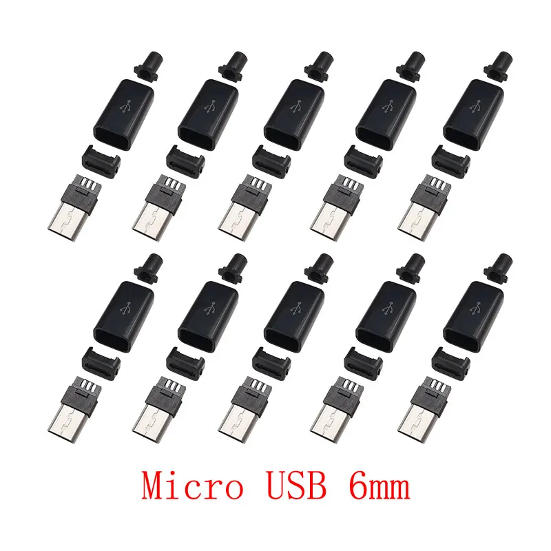 10szt Micro USB 5-pinowy typ lutowania 6mm męskie złącze wtykowe MicroUSB kabel do transmisji danych montaż interfejsu naprawa wtyczki ładowania 4 w 1