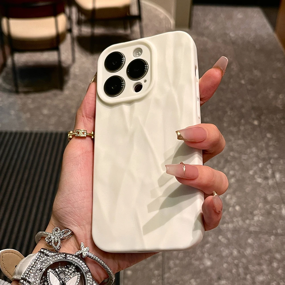 Soft Fold Pattern Phone Case For iPhone 11 12 13 14 15 16 Pro Max X Xs XR Max Plus Candy Bumper Silicone Cover