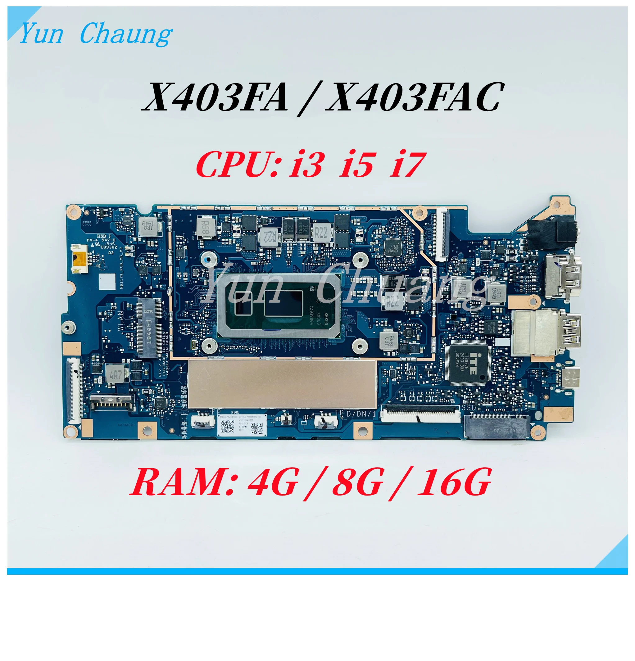 X403FAC X403FA Mainboard For Asus X403F X403FA X403FAC Laptop Motherboard With i3/i5/i7 CPU RAM 4G/8G/16G UMA 100% test work